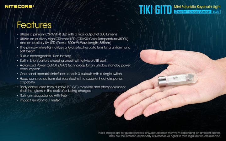 TIKI (BLUE Glow In The Dark) - 300 lumens - Nitecore Singapore