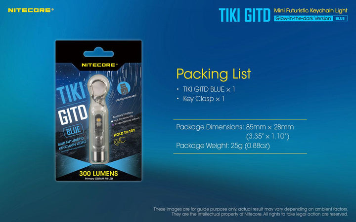 TIKI (BLUE Glow In The Dark) - 300 lumens - Nitecore Singapore