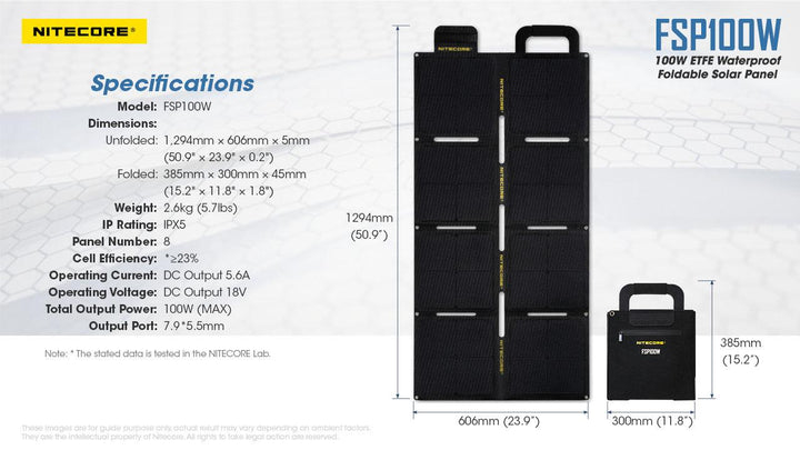 100W Waterproof Foldable Solar Panel (FSP100W) - Nitecore Singapore