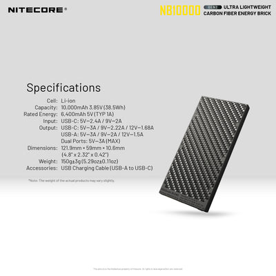 NB10000 Carbon Fiber Energy Brick (10,000mAh 3A GEN 2) Bundle