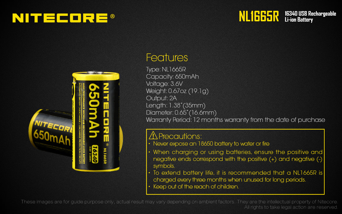 NL1665R (RCR123A - 650mAh - USB)