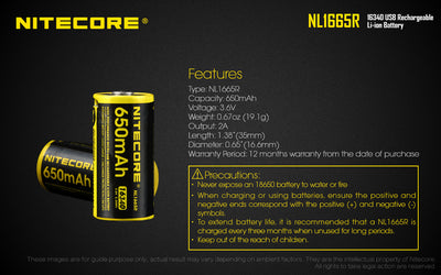 NL1665R (RCR123A - 650mAh - USB)